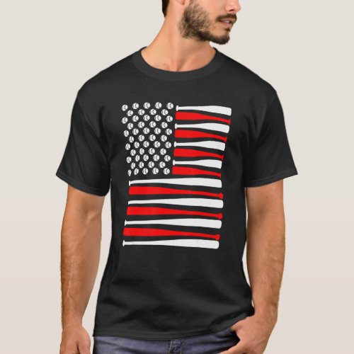 Baseball Bat Balls Patriotic American Usa Flag T_Shirt