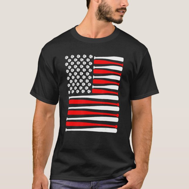 Baseball Bat Balls Patriotic American Usa Flag T-Shirt (Front)