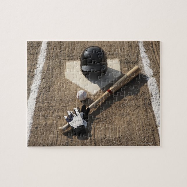 Baseball, bat, batting gloves and baseball jigsaw puzzle (Horizontal)