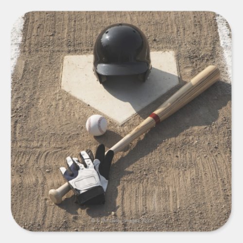 Baseball bat batting gloves and baseball square sticker