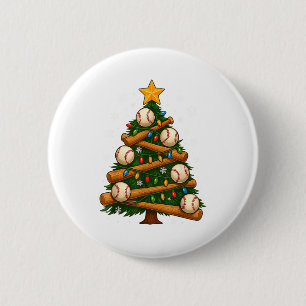 Baseball Bat Christmas Tree Lights Holiday Design  Button