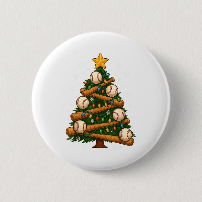 Baseball Bat Christmas Tree Lights Holiday Design  Button (Front)