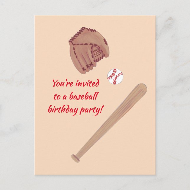 Baseball Bat Glove Birthday Party Invites Postcard (Front)
