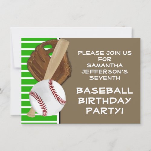 Baseball Green/Brown Birthday/Party Personalized Invitations