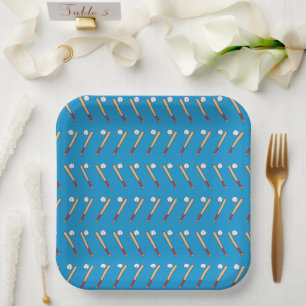 Baseball Bat with Ball Pattern Paper Plates