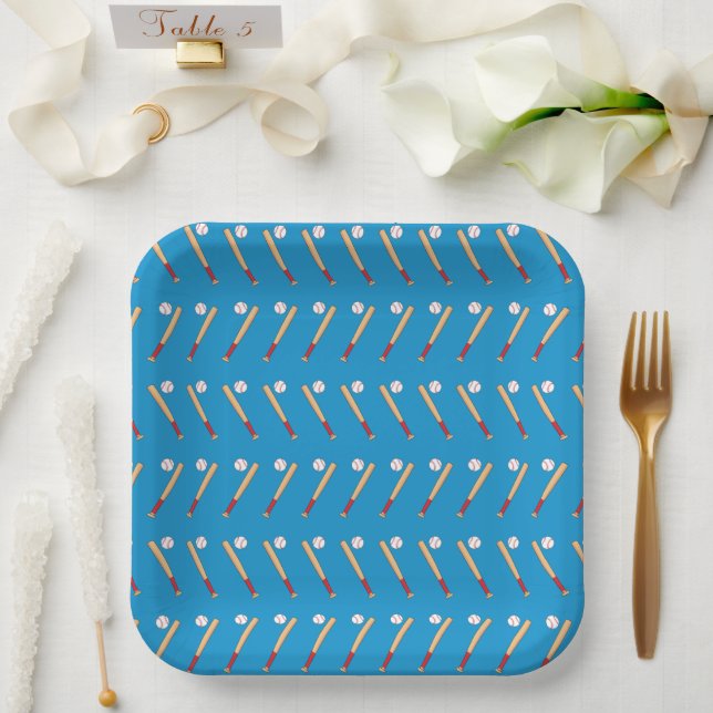 Baseball Bat with Ball Pattern Paper Plates (Wedding)