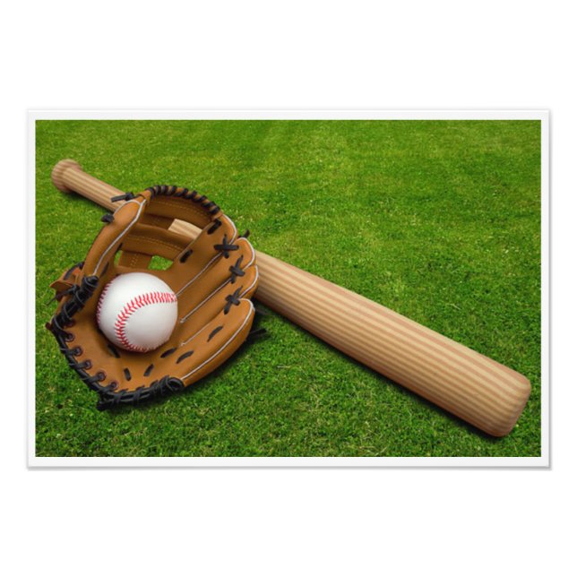 Baseball Bat with Glove and Baseball Photo Print (Front)