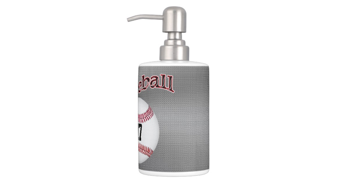 Baseball Bathroom Accessories Your Jersey Number Soap Dispenser Baseball Bathroom Accessories Your Jersey Number Soap Dispenser And Toothbrush Holder Zazzle
