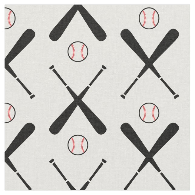 Baseball bats crossed, white - custom size fabric (Close Up)
