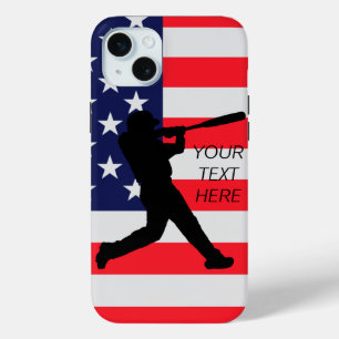 Baseball Batter and American Flag iPhone 15 Plus Case