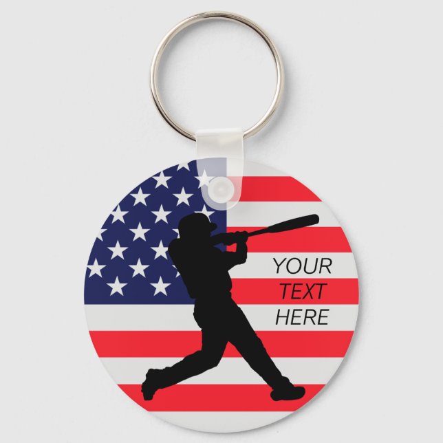 Baseball Batter and American Flag  Keychain (Front)