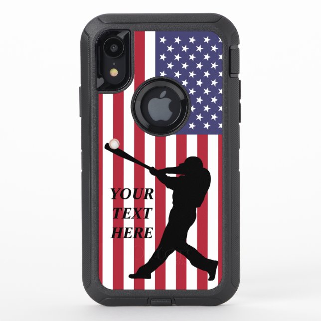 Baseball Batter and American Flag Otterbox iPhone Case (Back)
