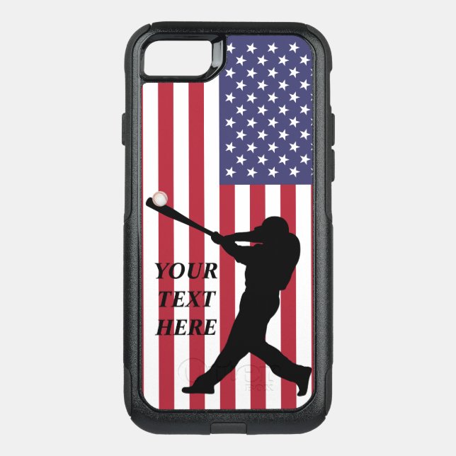 Baseball Batter and American Flag Otterbox iPhone Case (Back)