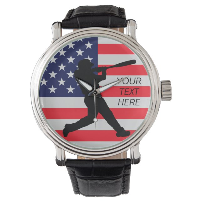 Baseball Batter and American Flag  Watch (Front)