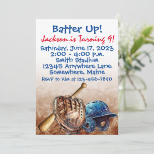 Baseball Batter Birthday Invitations