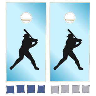 Baseball Batter Blue Sports Cornhole Set