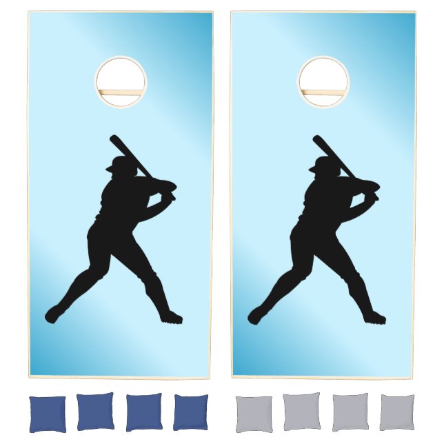 Baseball Batter Blue Sports Cornhole Set (Set)