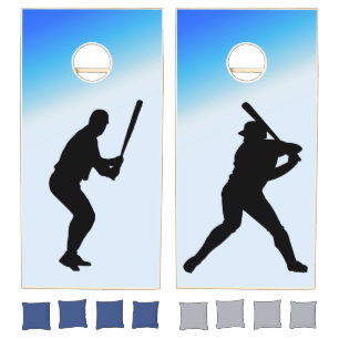 Baseball Batter Blue Sports Cornhole Set