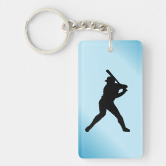Baseball Batter Blue Sports Keychain