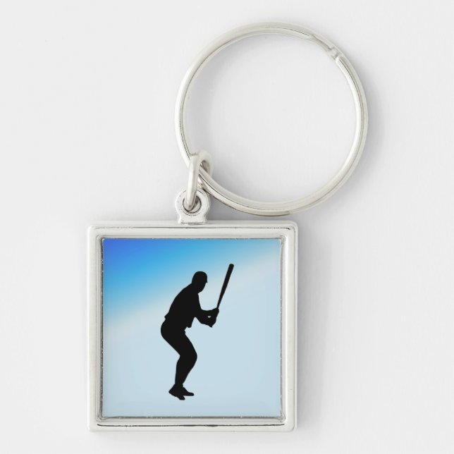 Baseball Batter Blue Sports Keychain (Front)