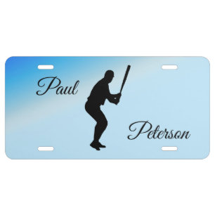 Baseball Batter Blue Sports Personalized License Plate