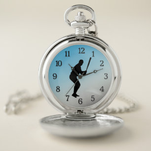 Baseball Batter Blue Sports Pocket Watch