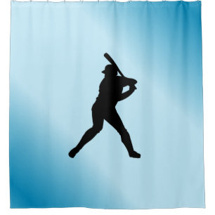 Baseball Batter Blue Sports Shower Curtain