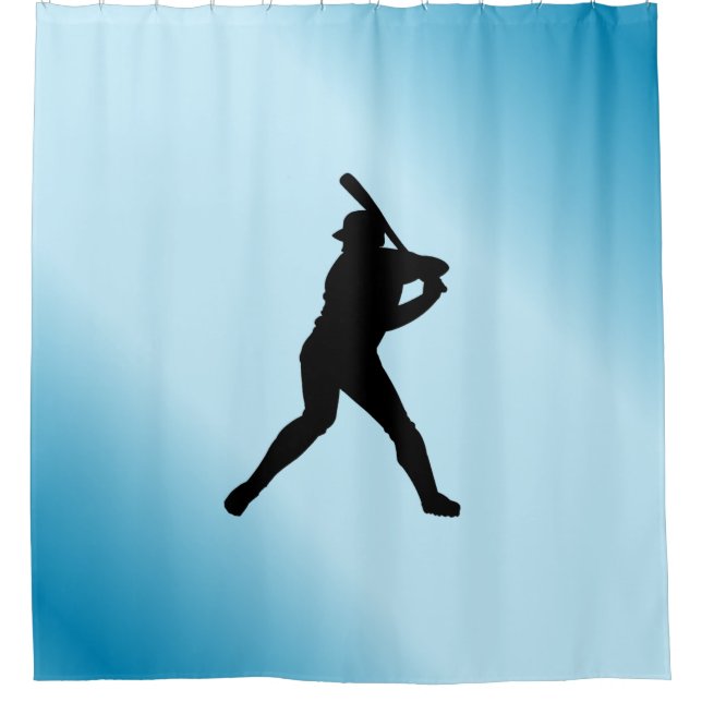 Baseball Batter Blue Sports Shower Curtain (Front)