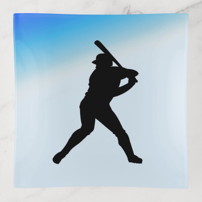 Baseball Batter Blue Sports Trinket Tray (Front)