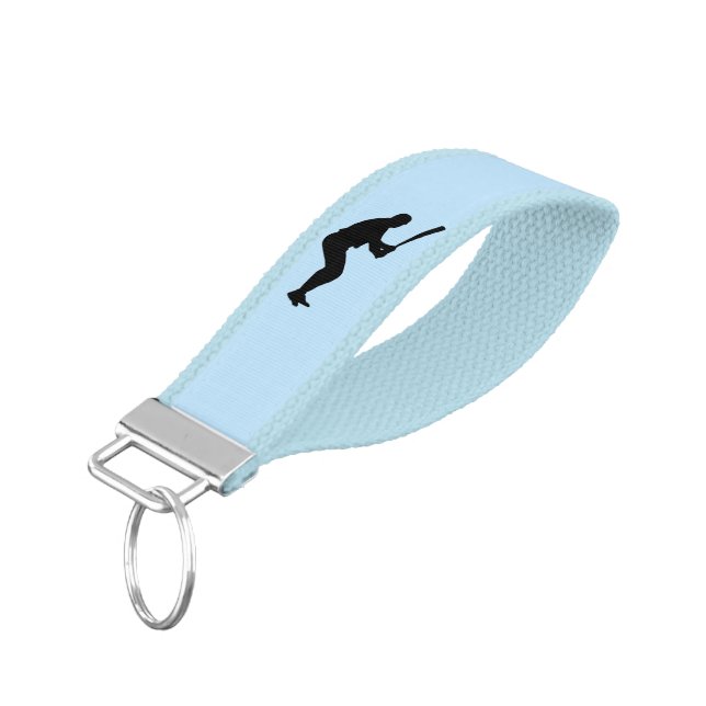 Baseball Batter Blue Sports Wrist Keychain (Angled Down)