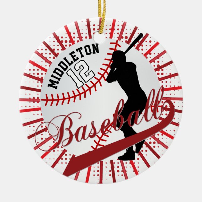 Baseball ⚾ Batter Design - Red Ceramic Ornament (Front)