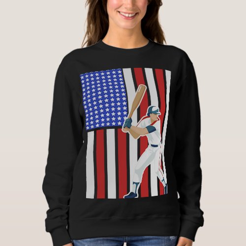 Baseball Batter Hitter USA American Flag Patriotic Sweatshirt
