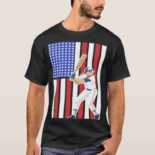 Baseball Batter Hitter USA American Flag Patriotic T_Shirt