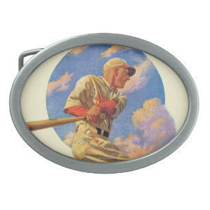 Baseball Batter Oval Belt Buckle