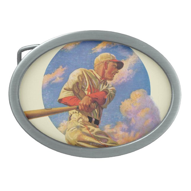 Baseball Batter Oval Belt Buckle (Front)