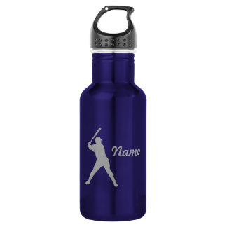 Baseball Batter Silhouette, Personalized Name Stainless Steel Water Bottle