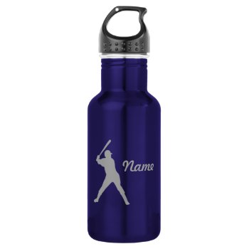 Baseball Batter Silhouette  Personalized Name Stainless Steel Water Bottle by JoyMerrymanStore at Zazzle