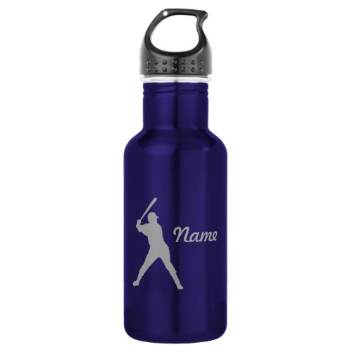 Baseball Batter Silhouette Personalized Name Stainless Steel Water Bottle