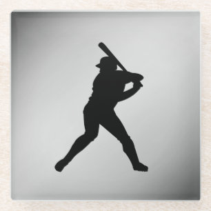Baseball Batter Silver Sports Glass Coaster