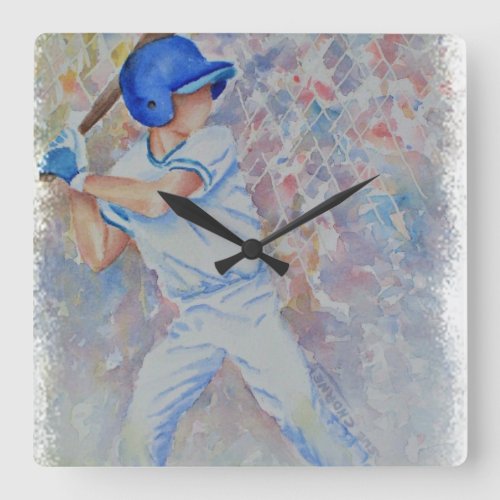 BASEBALL BATTER SQUARE WALL CLOCK