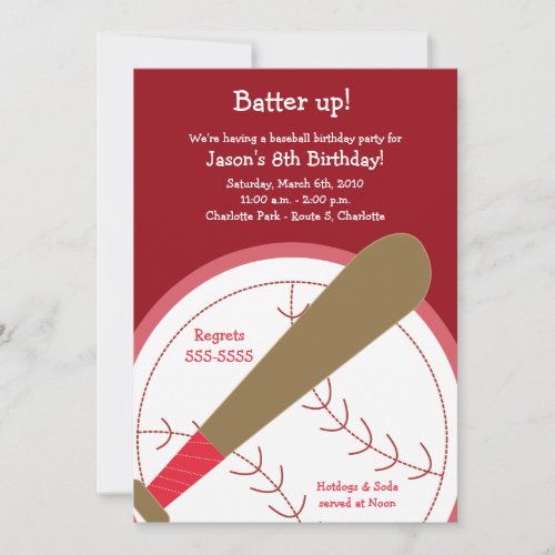 BASEBALL Batter Up Birthday Invitation