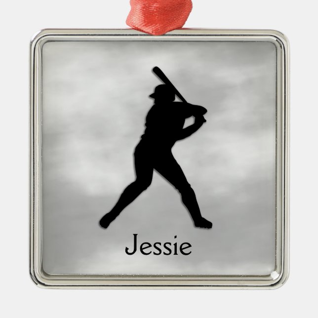 Baseball Batter Up Personalized Metal Ornament (Front)