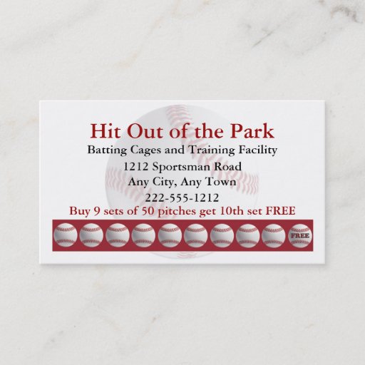 Customizable Baseball Batting Cage Sports  Loyalty Punch Card Business Card Template