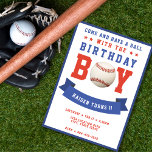 Baseball Bday Boy 1st Birthday Party Invitation<br><div class="desc">Red,  white and blue baseball 1st birthday party invitation for a boy child.  Personalize it with your bday party details.  Great for sports fans and players.</div>