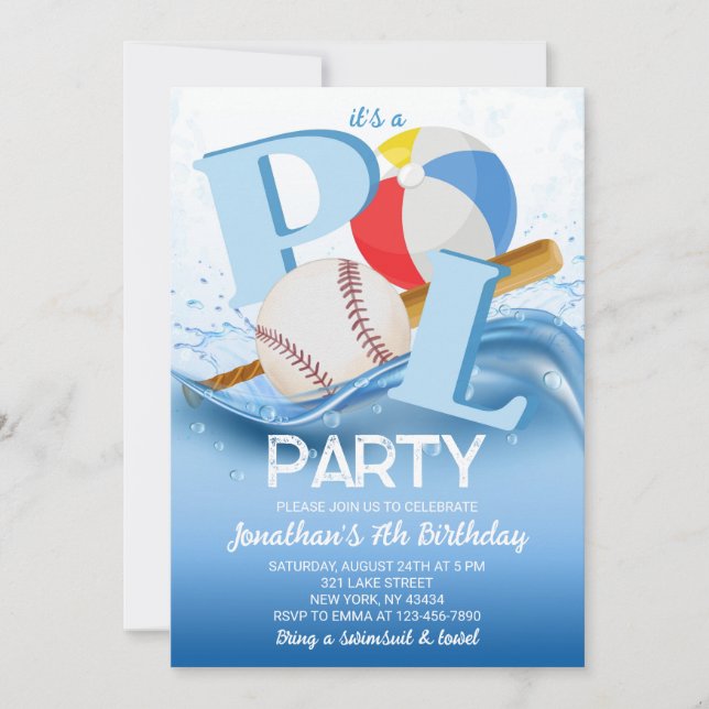 Baseball Beach Ball Pool Party Birthday Invitation (Front)