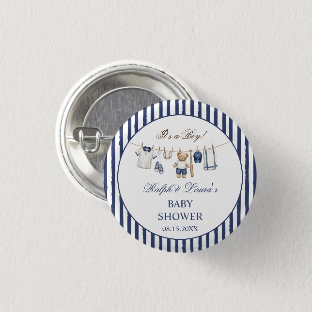 Baseball Bear Baby Shower  Button (Front & Back)