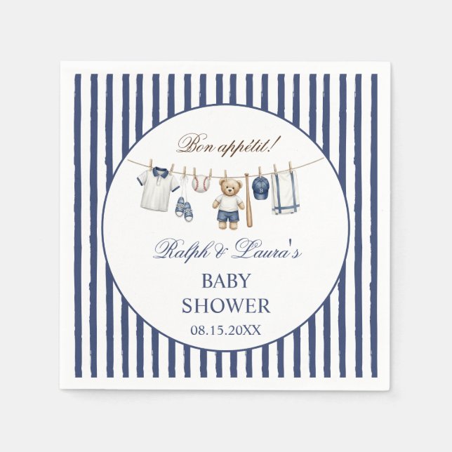 Baseball Bear Baby Shower  Napkins (Front)