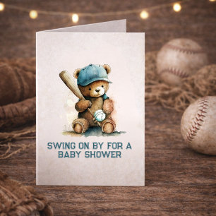 Baseball Bear Boy Little Slugger Baby Shower Invitation