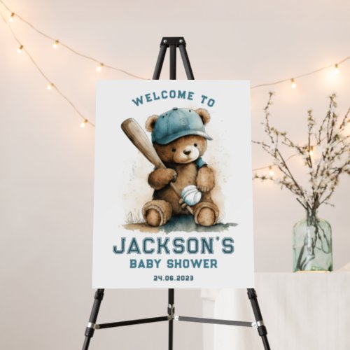 Baseball Bear Boy Personalized Welcome Baby Shower Foam Board