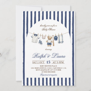 Baseball Bear Clothesline Baby Shower Invitation
